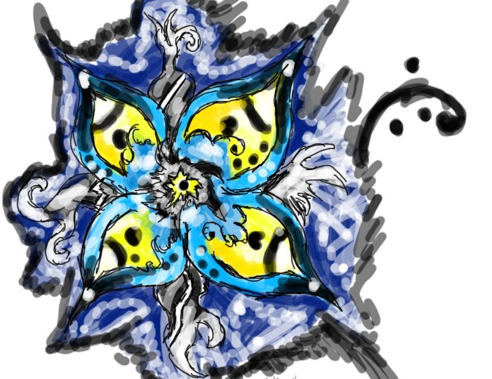 Digitální malba modrožluté květiny.